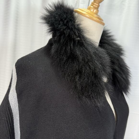 Maude Vivante Button Front Cardigan Sweater Faux Fur Black Women's Size Medium - Picture 3 of 9